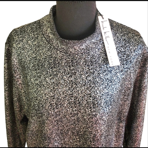 Nicole Miller Silver Gray Metallic Long Sleeve Sparkly Party Dress Plus 1X NEW - Picture 2 of 10